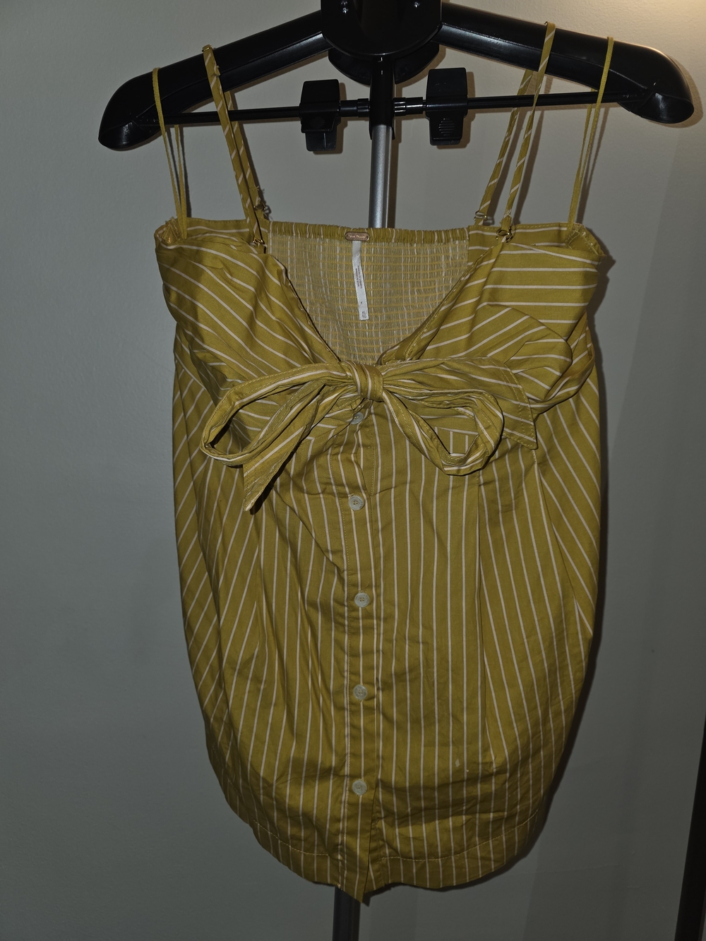Free People Mustard Yellow ,pink Striped Button Up Crop Top